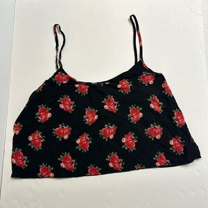 Black with red roses casual top
